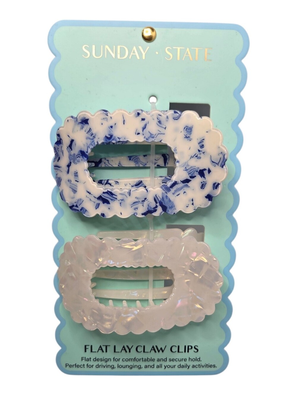 💙▪️Sunday State▪️ Oval Flat Lay  Claw Clips - Blue Marble & Iridescent White